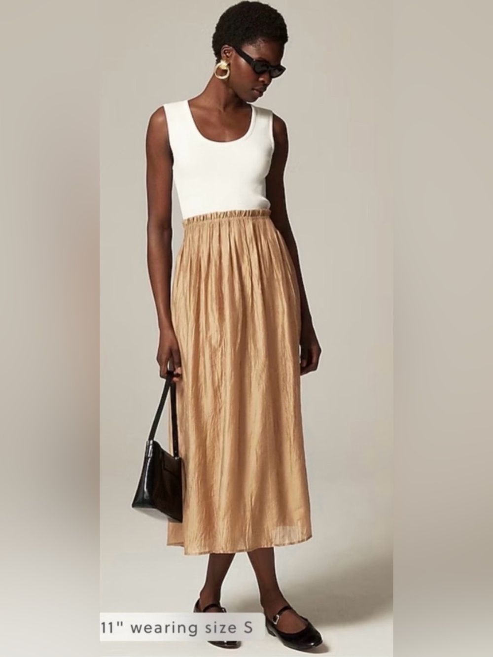 J.Crew Gathered-waist mixy ribbed tank & crinkled skirt midi dress in ivory - Picture 3 of 9